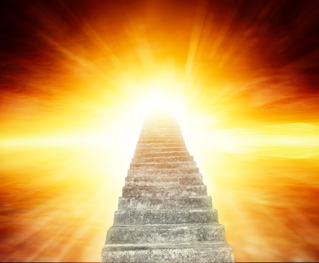 Stairway leading up to bright sky