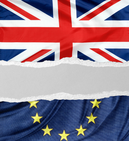 British and European Union flags torn apart. Brexit ideaの写真素材
