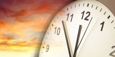 Clock face in bright sky. Time passing