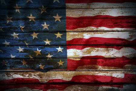 Closeup of American flag on boardsの写真素材