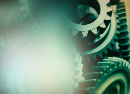Close-up of metal cog wheelsの写真素材