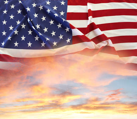 American flag in sunny sky