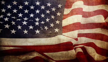 Closeup of grunge American flagの写真素材