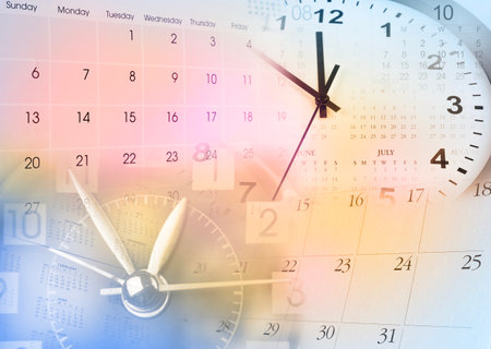 Clock faces and calendars compositeの写真素材