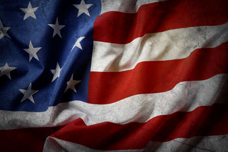 Closeup of grunge American flagの写真素材