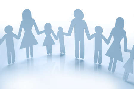 Family paper chain cutout holding handsの写真素材