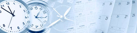 Clock faces and calendars composite bannerの写真素材