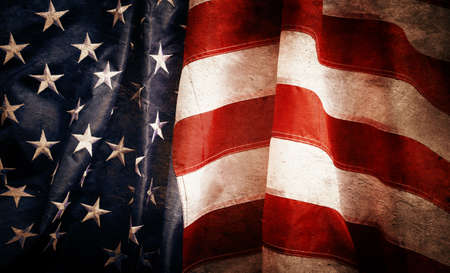 Closeup of grunge American flagの写真素材