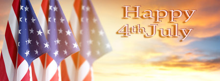 American flags in sky. Happy 4th Julyの写真素材