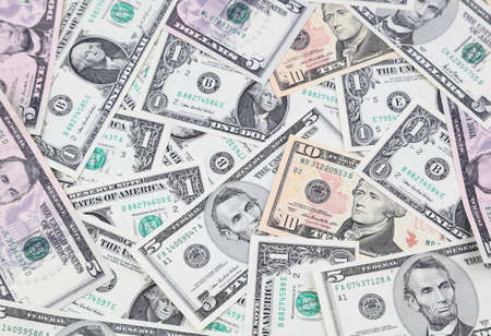 Close-up of assorted American banknotesの写真素材