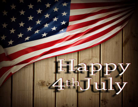Happy 4th July flag on wallの写真素材