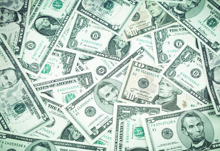 Close-up of assorted American banknotesの写真素材