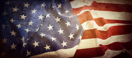 Closeup of grunge American flagの写真素材