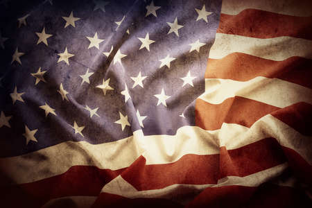 Closeup of grunge American flagの写真素材