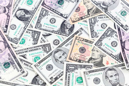 Close-up of assorted American banknotesの写真素材
