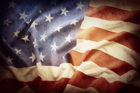 Closeup of grunge American flagの写真素材