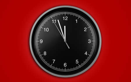 Wall clock on red backgroundの写真素材