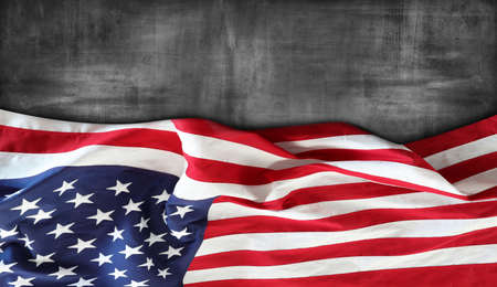 American flag on grey backgroundの写真素材