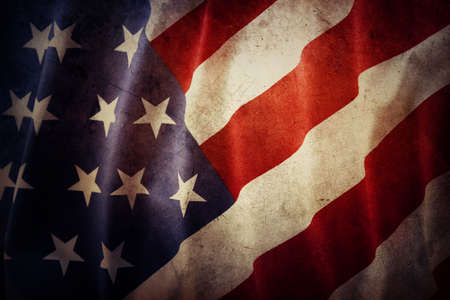 Closeup of grunge American flagの写真素材