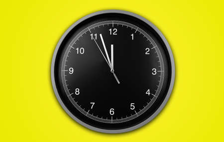 Wall clock on yellow backgroundの写真素材