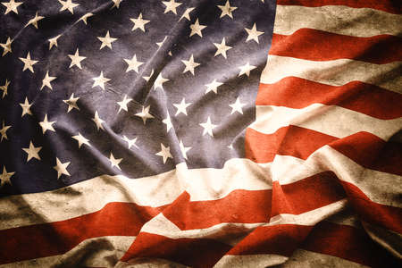 Closeup of grunge American flagの写真素材