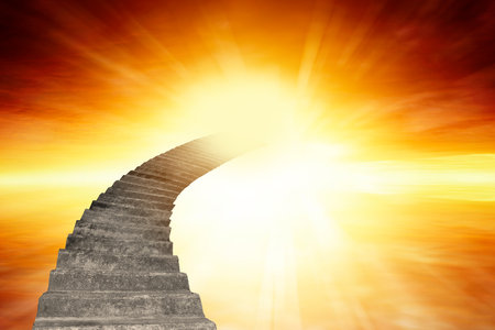 Stairs in bright sky. Stairway to heavenの写真素材