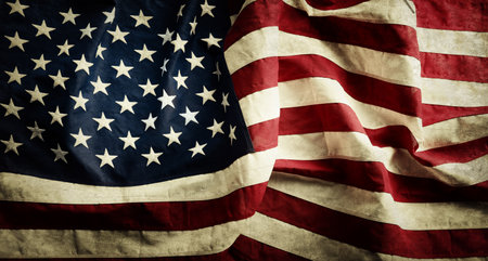 Closeup of grunge American flagの写真素材