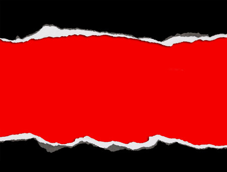 Hole ripped in paper on red backgroundの写真素材
