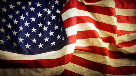 Closeup of grunge American flagの写真素材