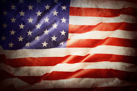 Closeup of grunge American flagの写真素材