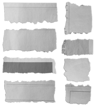 Eight pieces of torn paper on plain backgroundの写真素材