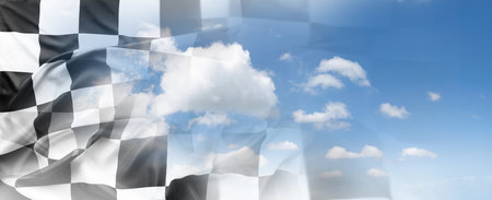 Checkered flag and blue skyの写真素材