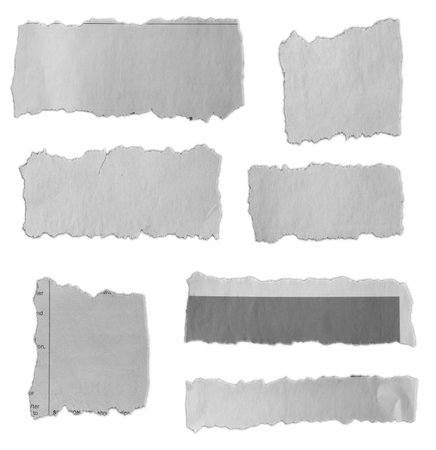 Seven pieces of torn paper on plain backgroundの写真素材