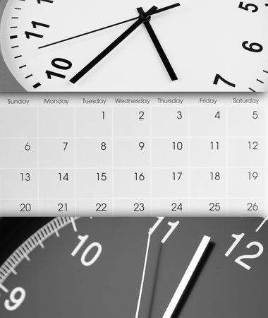 Clock faces and calendar compositeの写真素材