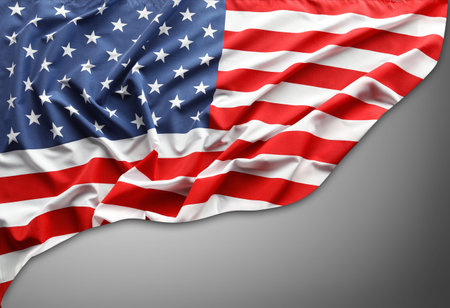 American flag on grey backgroundの写真素材