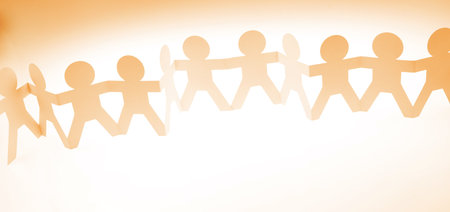 Paper chain team holding hands. Teamwork. Partnershipの写真素材