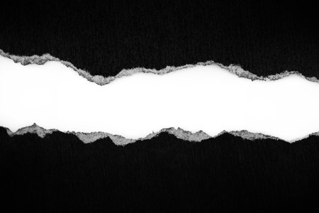 Ripped black paper on plain background, space for copyの写真素材