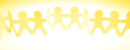 Paper chain team holding hands. Teamwork. Partnershipの写真素材