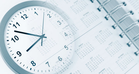Clock face and calendar diary compositeの写真素材