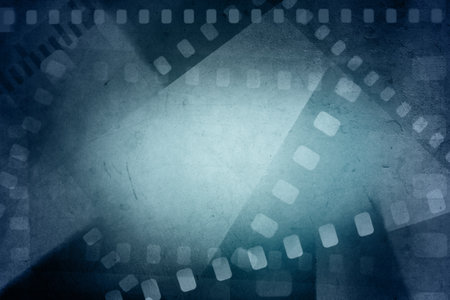 Blue film strip negative frames backgroundの写真素材