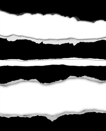 Ripped black papers on white backgroundの写真素材