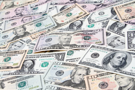 Closeup of assorted American banknotes