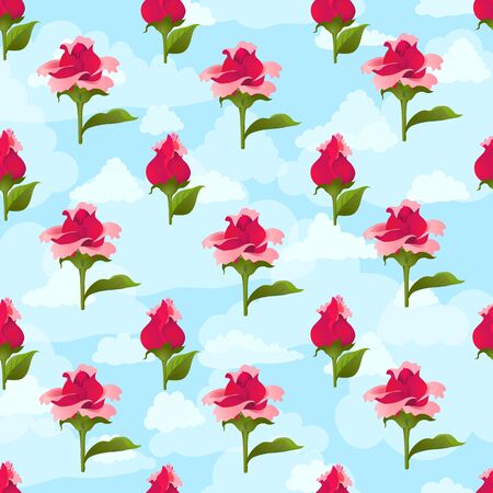 Seamless pattern of roses on sky backgroundのイラスト素材