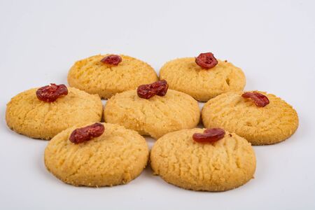 Stack of sweetmeal digestive biscuits isolated on white.の写真素材