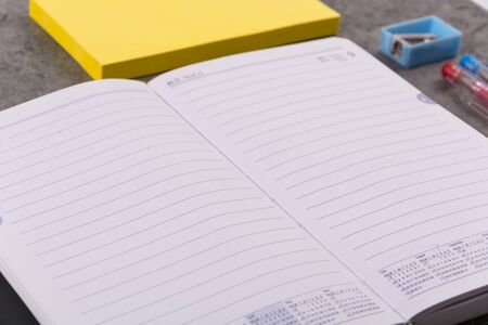 Colorful stationery on wooden backgroundの写真素材