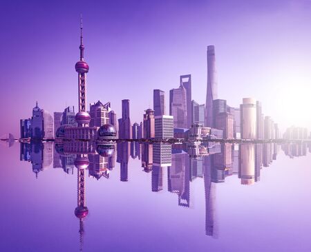 beautiful shanghai lujiazui financial center aside the huangpu river.のeditorial素材