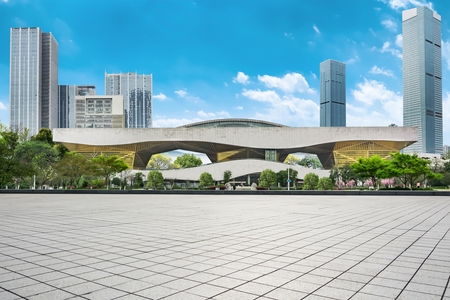 Empty road at building exteriorの写真素材