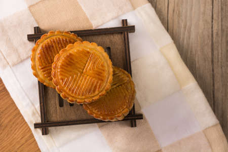 Mooncake, Chinese Mid-autumn festival dessert with copyspaceの写真素材