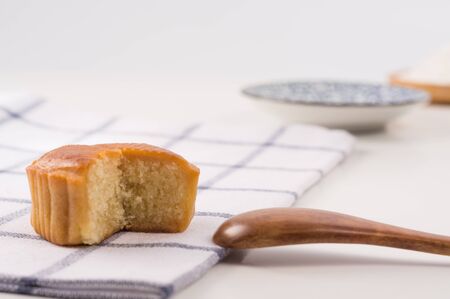 Mooncake, Chinese Mid-autumn festival dessert with copyspace