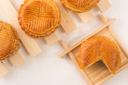 Mooncake, Chinese Mid-autumn festival dessert with copyspace
